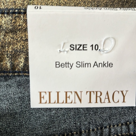 Ellen Tracy   jeans  Betty slim Ankle Pants  gold on black denim  mid rise Sz 10 - Picture 7 of 11